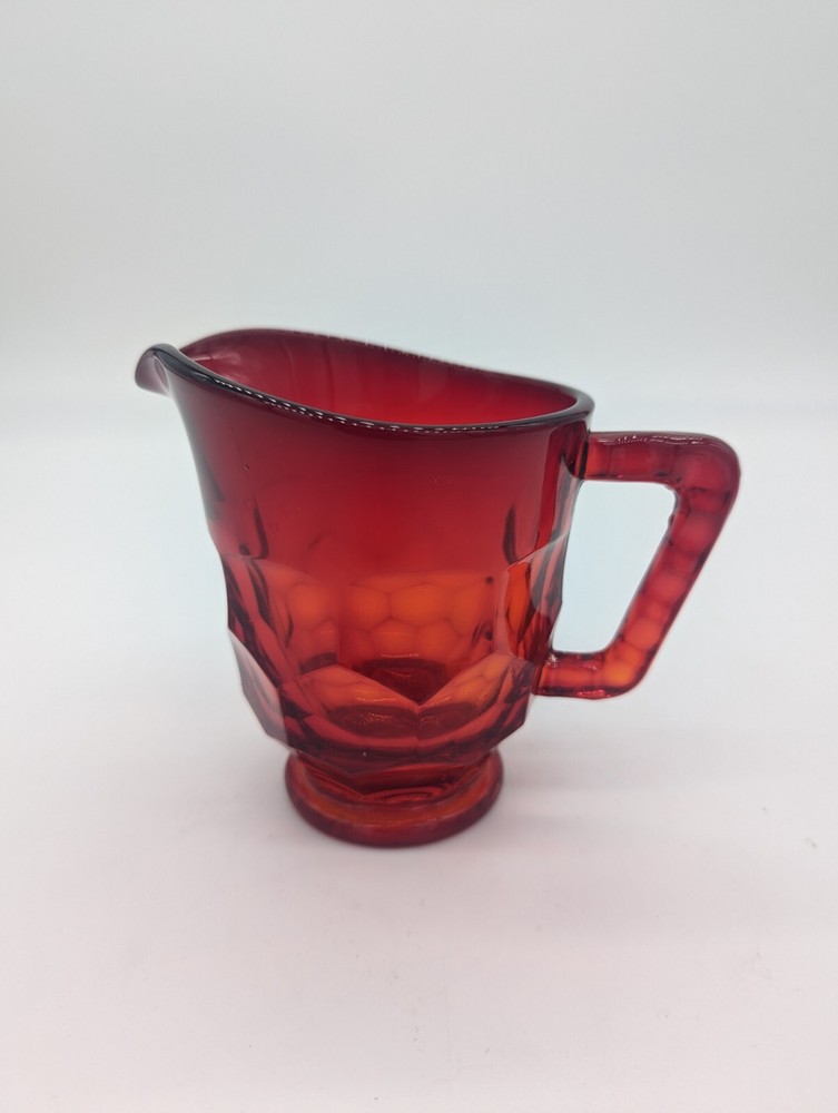 Vintage Viking Glass Ruby Red Honeycomb Pattern Creamer