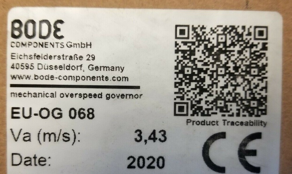 BODE Elevator Overspeed Governor - Type 7 - EU-OG 068 NEW
