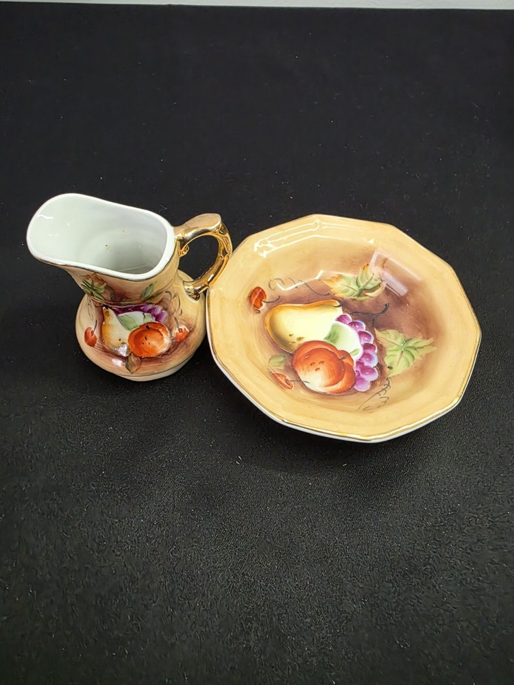 Vintage Lefton Hand Painted Miniature Pitcher And Basin Fruit Pattern