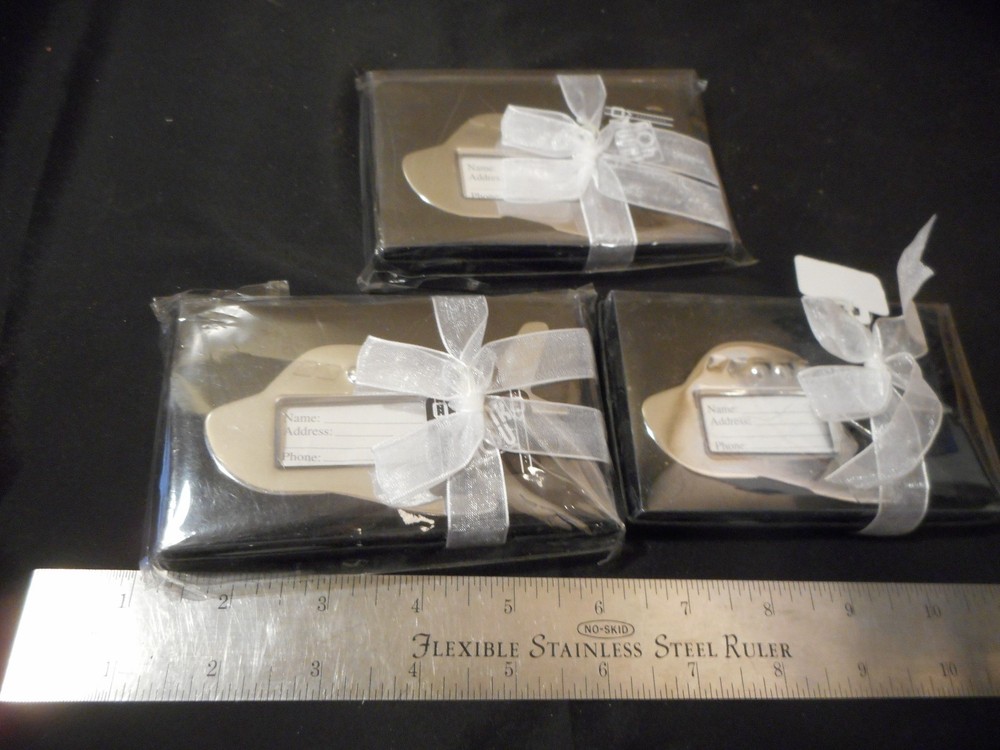 3 Kate Aspen silver tone metal luggage tags