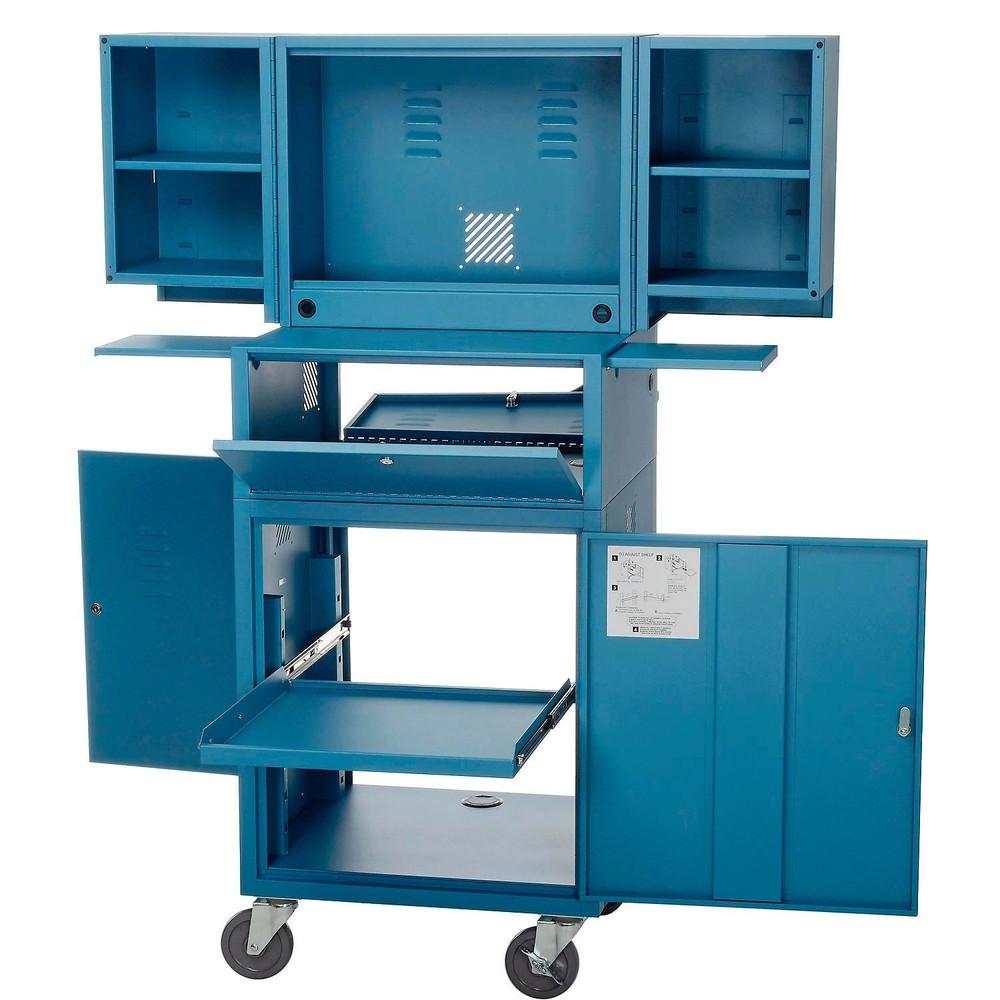 Global Industrial Mobile Fold-Out Computer Security Cabinet Blue Unassembled