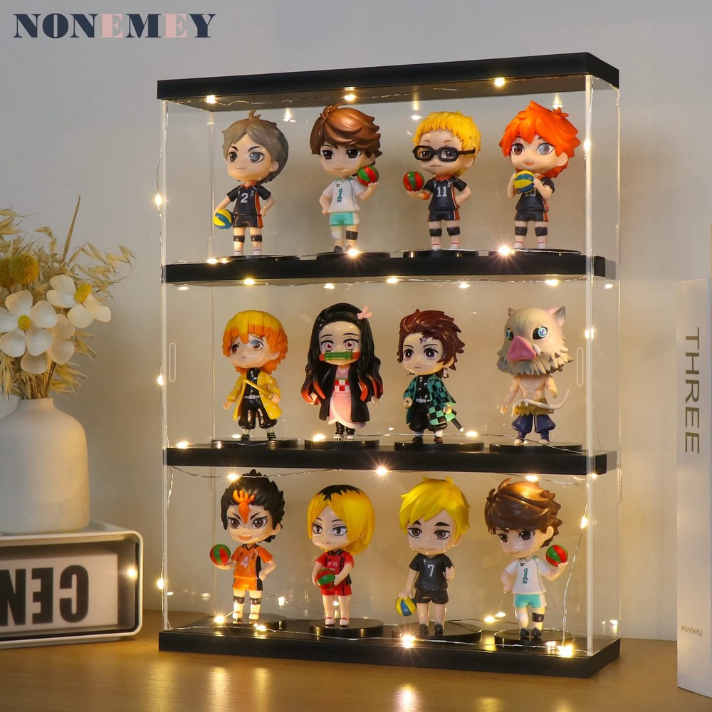 NONEMEY Clear Acrylic Display Case Stand 3 Tier Storage Box Wall Mount Showca...