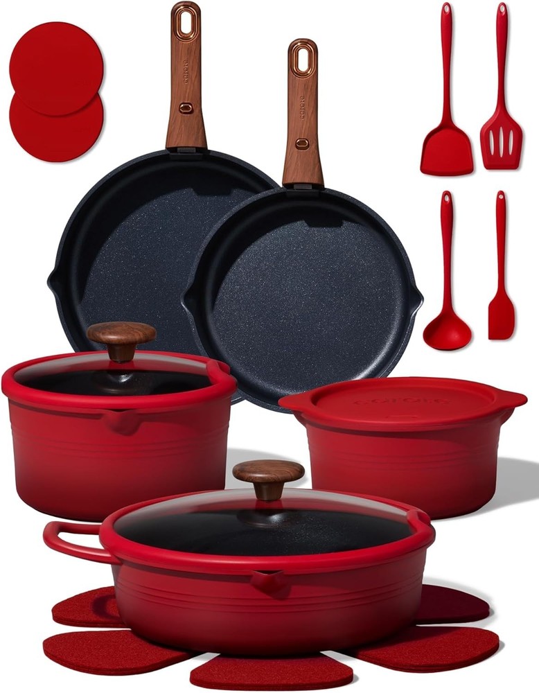 CAROTE 20pcs Titanium Nonstick Cookware Set w/ Detachable Handle Induction -OB