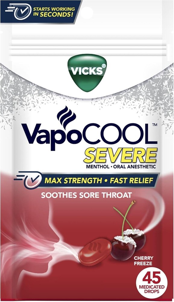 VICK'S VapoCool Severe Max Strength Cherry Cough Drops 45