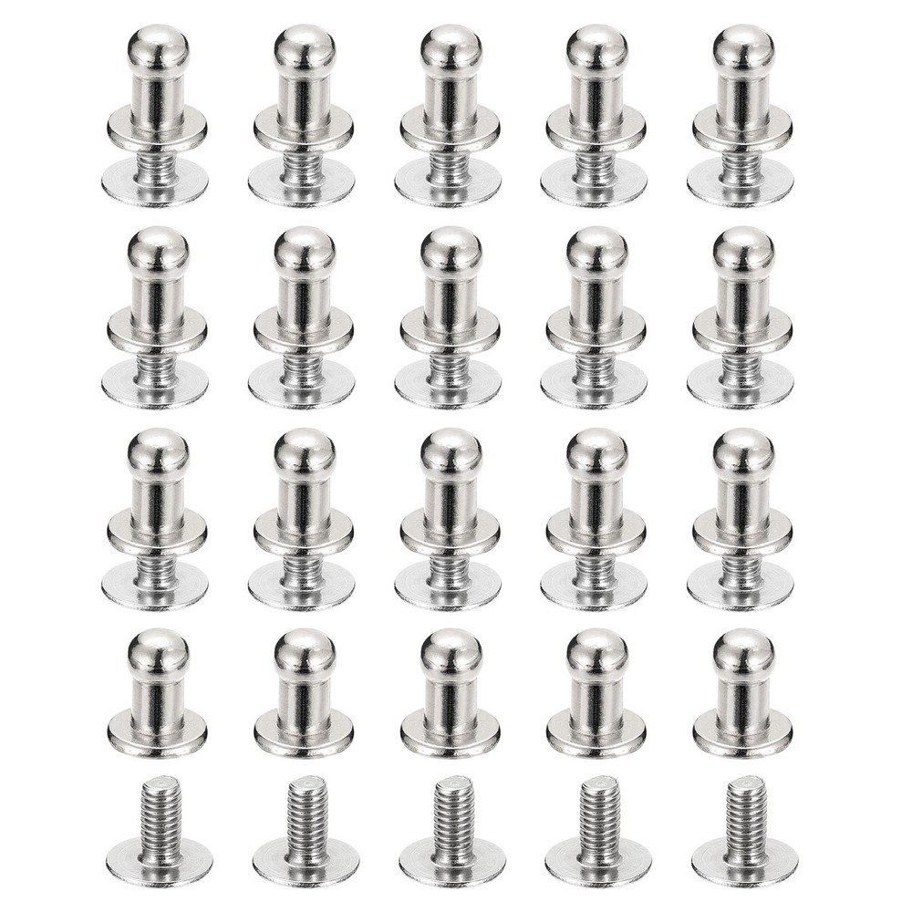 4mm Ball Head Stud Rivets Screw Back, 20Pack Round Head Button, Silver Tone