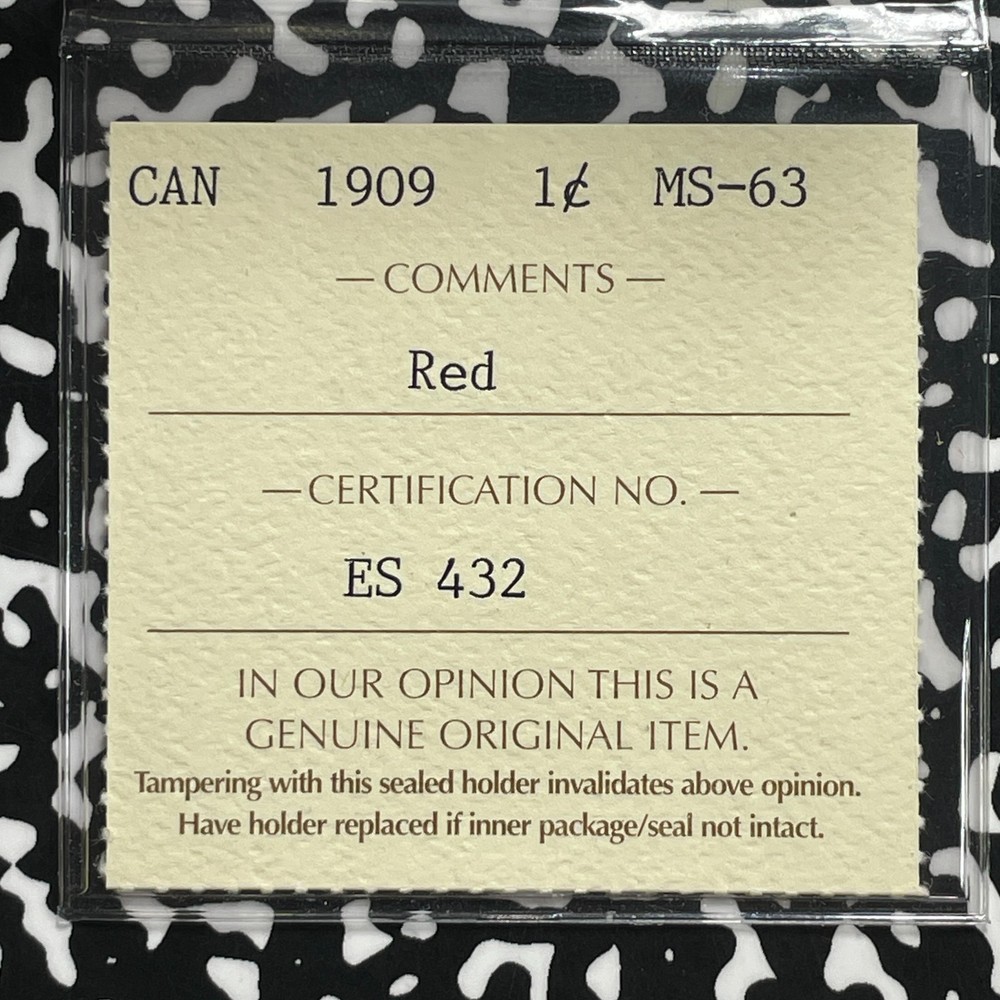 1909 Canada Large Cent ICCS MS63RD Lot#OV1591 Choice UNC!