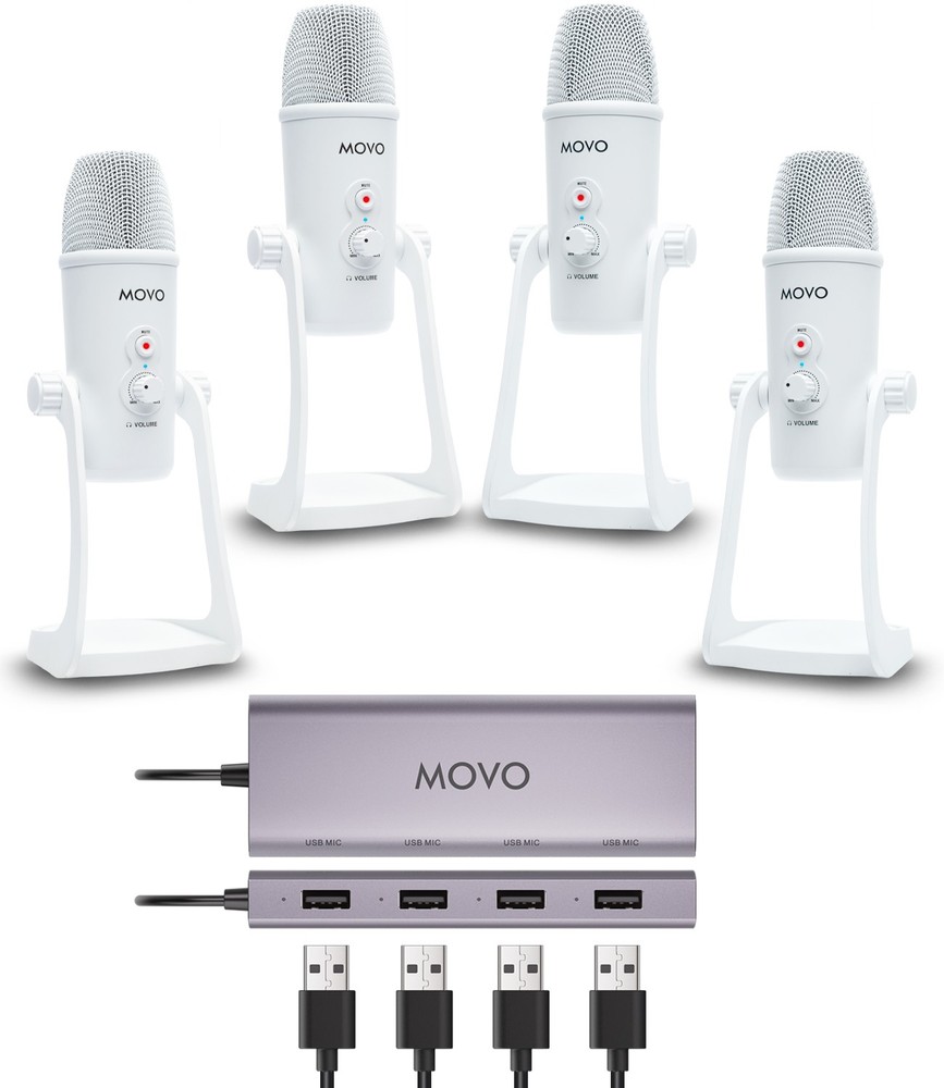 Movo White USB Podcast Equipment Bundle for 4