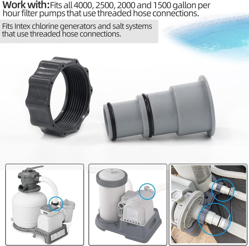 Pool Hose Adapter A with Collar for Intex Threaded Connection Pump, Gray