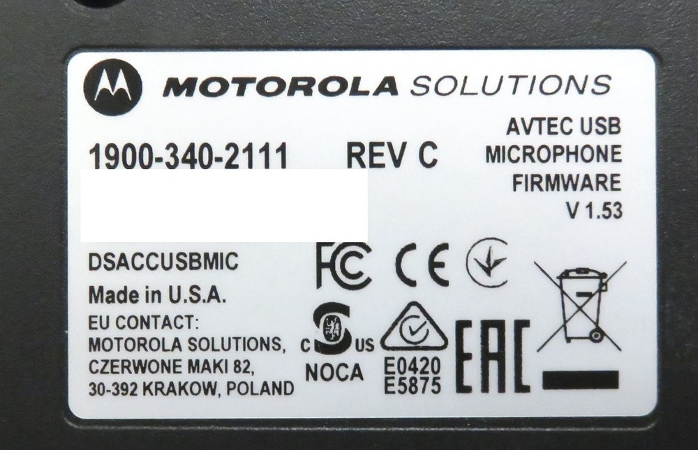 Motorola Solutions AVTec Dispatch Microphone Set * Working,, No Windscreen