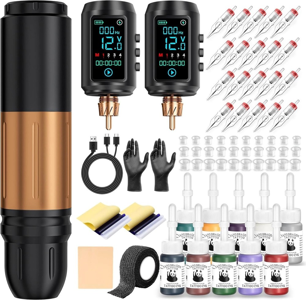 Tattoo Kit Wireless Tattoo Machine Pen Kit with 2Pcs 1600mAh Replaceable