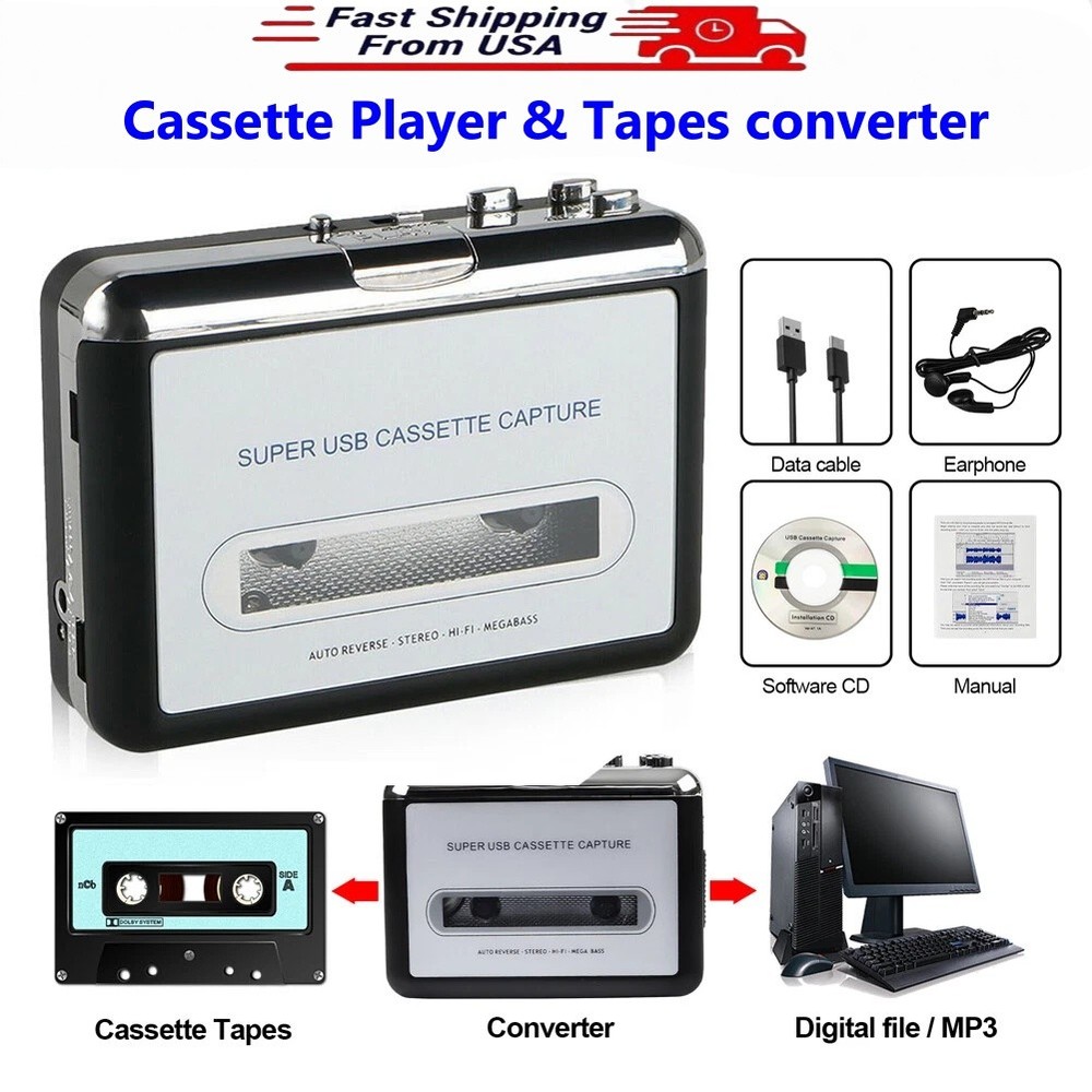 Portable USB Cassette to MP3 Converter No Software Needed Plug & Play for PC