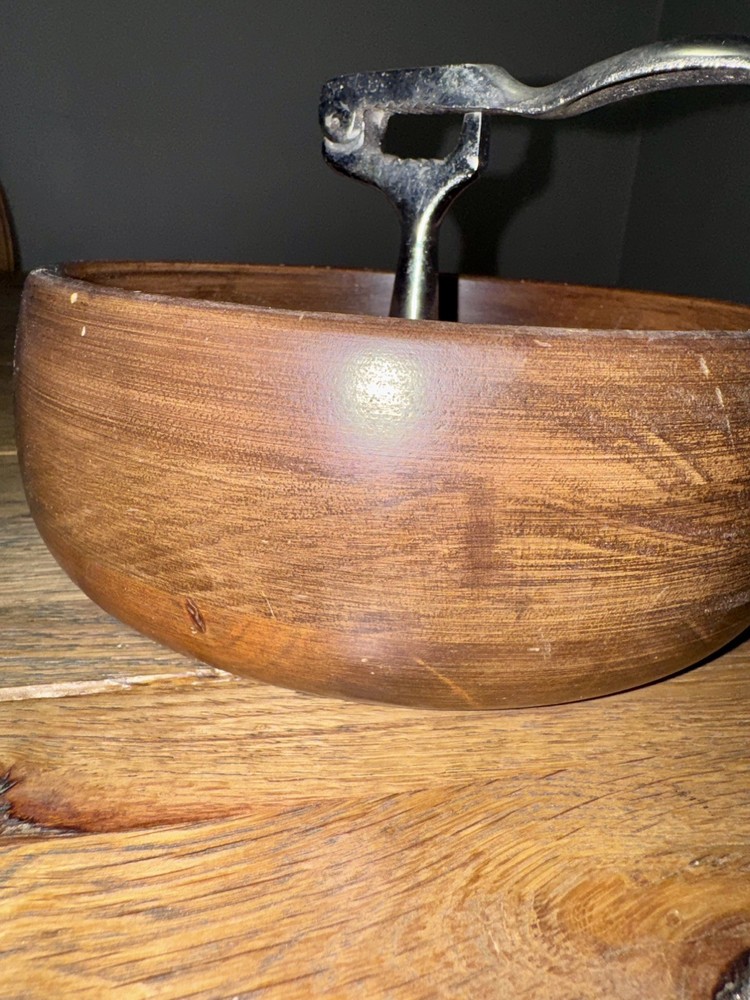 Vintage Gail Craft Wood Nut Bowl With Nutcracker Attached