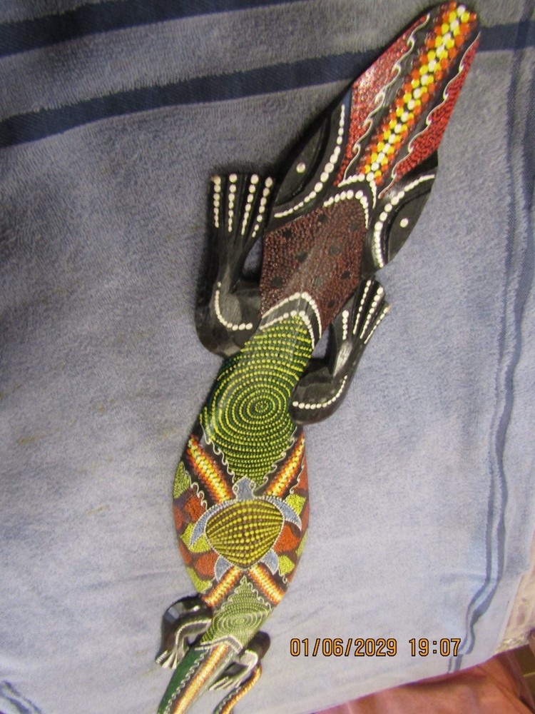 hand crafted and hand painted deco lizard 38 inches long
