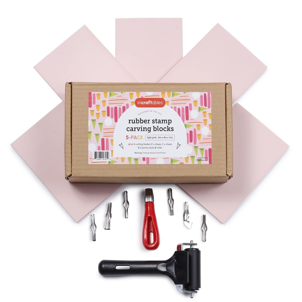 Linocut Block Printing Kit – Includes 5 Soft 4" x 6" Blocks and Carving Tools...