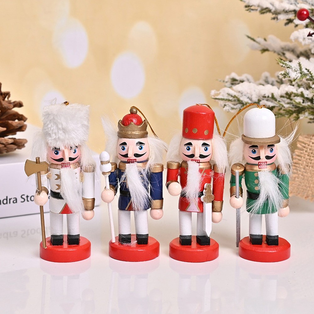 4pcs Wooden Nutcracker Holiday Nutcracker Figures Christmas Decorations