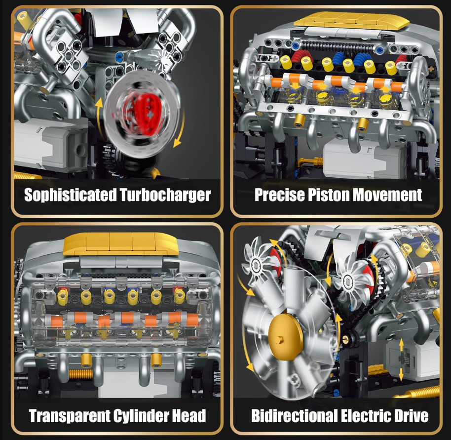 DIY V8 Engine Model Kit That Runs USB Powered Visible Mini Motor STEM 703PCS