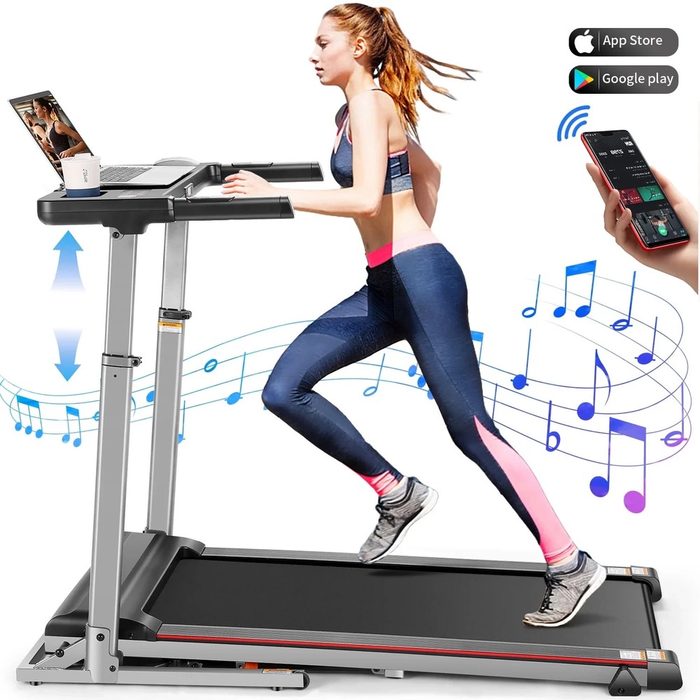 Treadmill with Desk Workstation & Adjustable Height, 300 LBS Weight Capacity