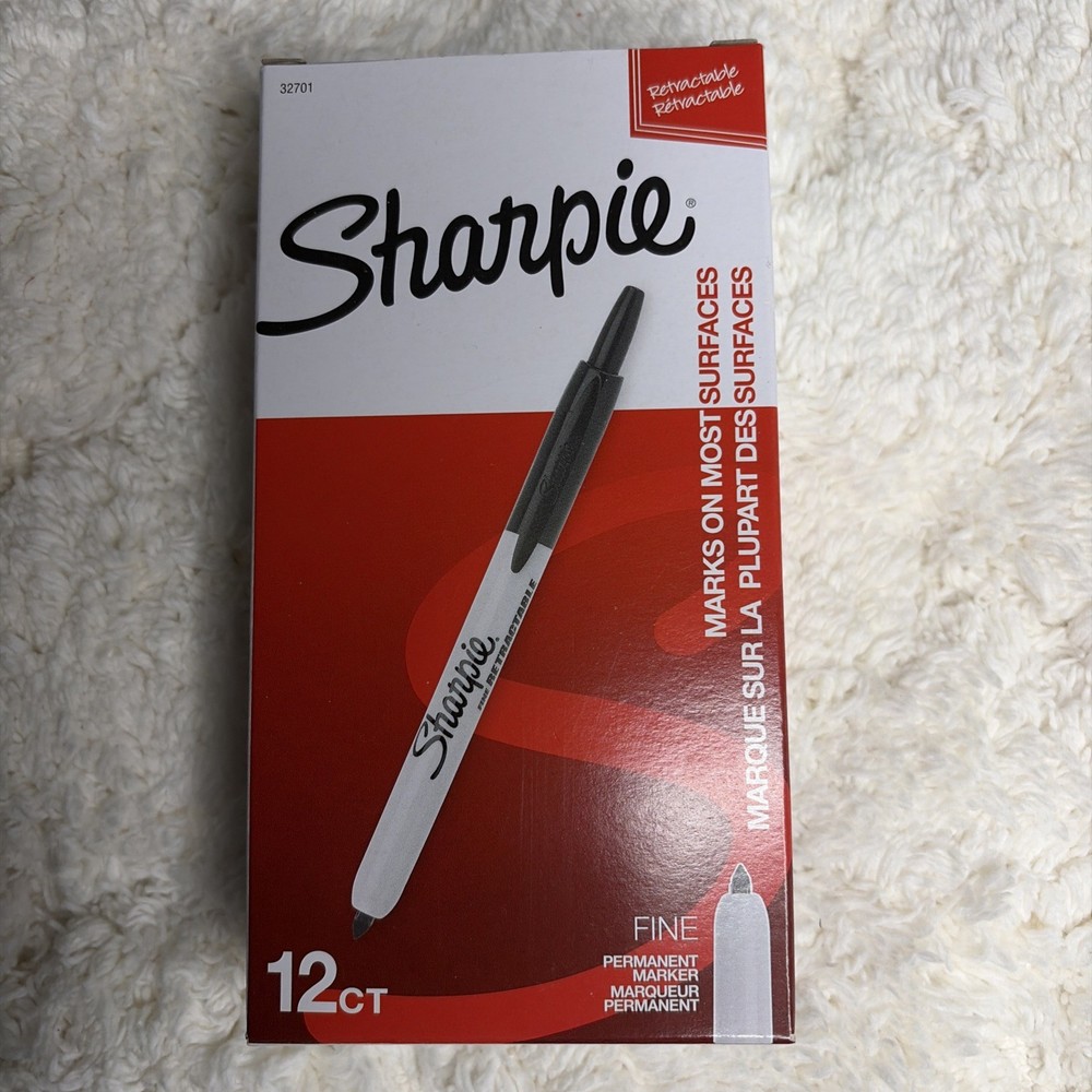 SHARPIE 32701, Retractable Permanent Markers, Fine Point, Black, 12 Count Box