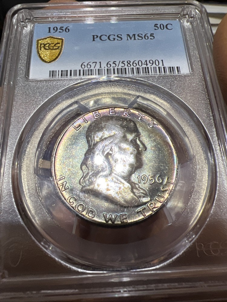 1956 PCGS MS65 Toned Franklin Half Dollar 50¢