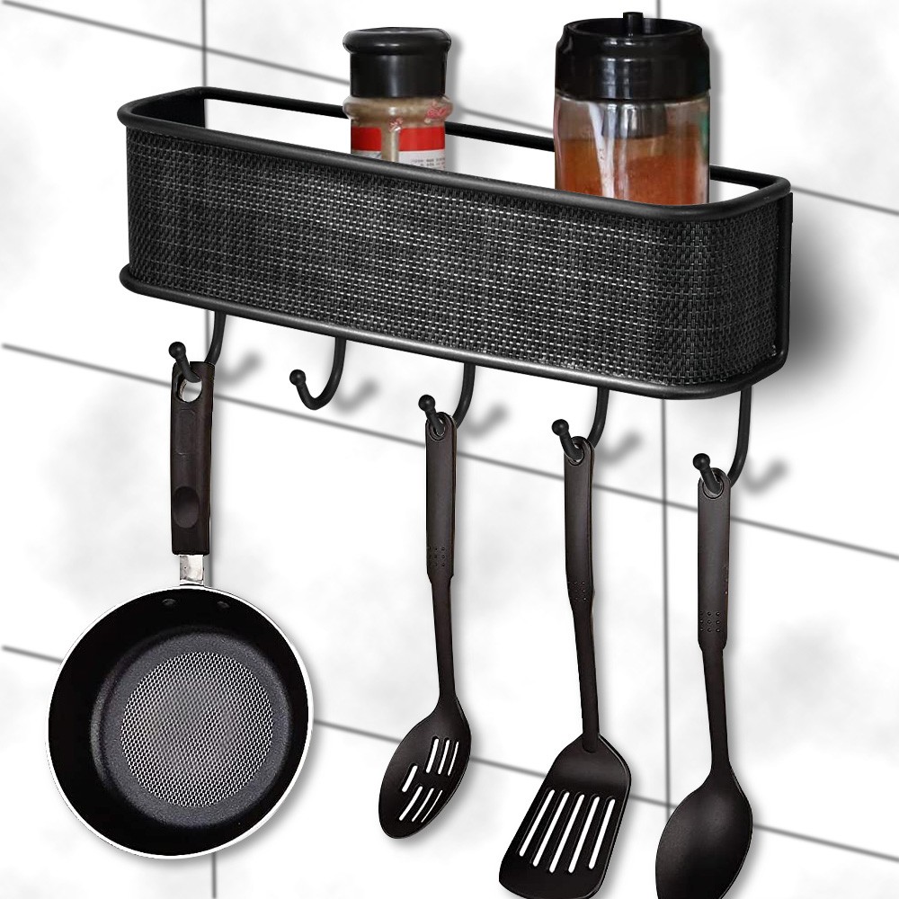 Wall-Mounted Key Holder & Mail Organizer with 5 Hooks - Entryway Storage & Decor