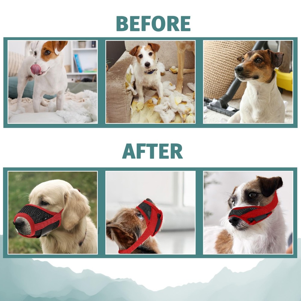 Soft Nylon Muzzle Breathable Mesh Fabric Anti Barking Adjustable Red Small