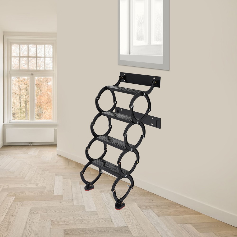 4 Steps Wall Mounted Attic Ladder, Pull Down Telescoping Step Ladder, Black New