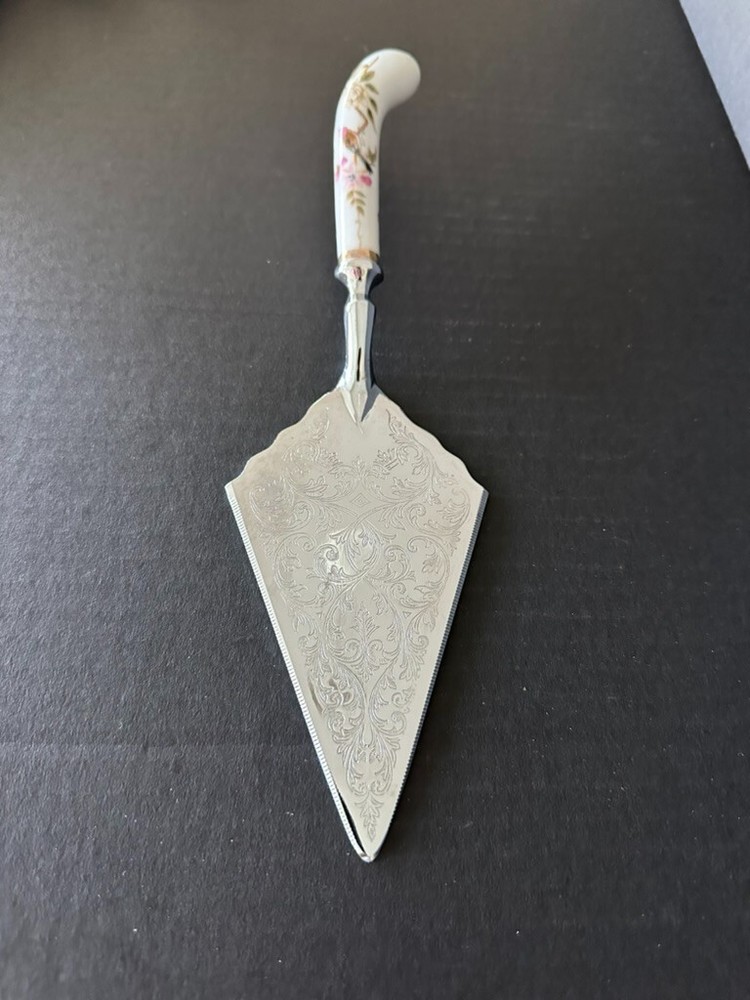 Shafford China pie cake server with china handle & silver plate serving blade