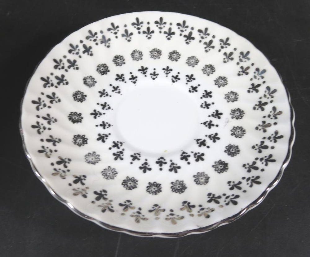 Gladstone China Cup & Saucer Silver Fleur de Lis