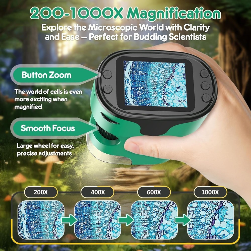 Rechargeable Mini Pocket Microscope for Kids - 2.0-Inch Screen & Gift Box