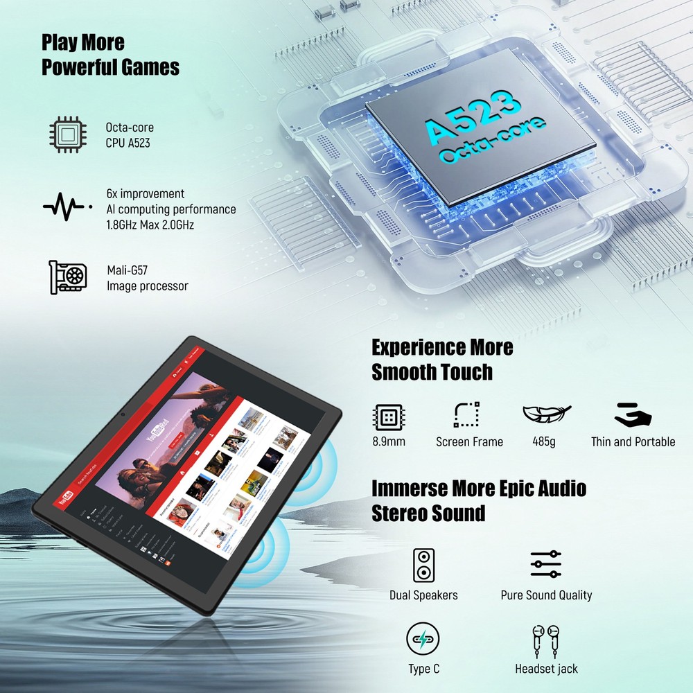 Android 15 Tablet 20GB RAM 64GB ROM IPS LCD HD Touchscreen Dual Camera