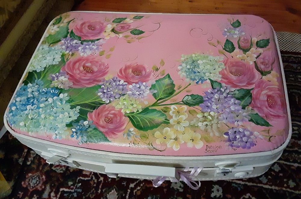 Handpainted Floral Suitcase By Denise Scott Beautiful!!!