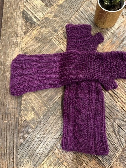 Hand knitted gloves and winter headbands