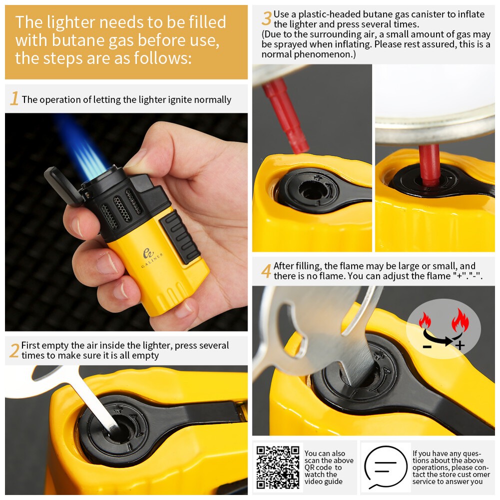 Galiner Pocket Windproof Cigar Lighter Punch Jet 4 Flame Torch Refillable Butane
