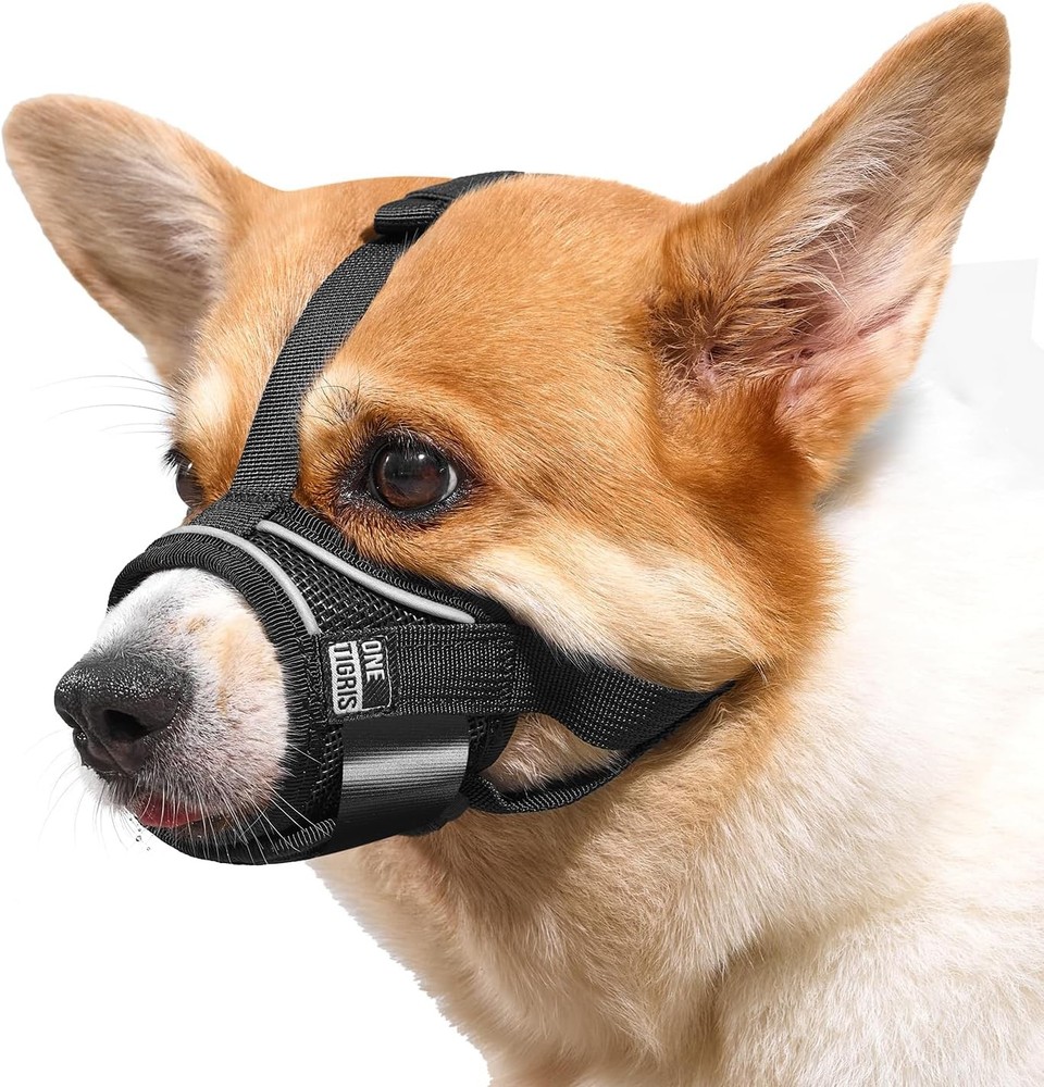 OneTigris Dog Muzzle,Soft Nylon Muzzle Anti Biting Barking L, Black