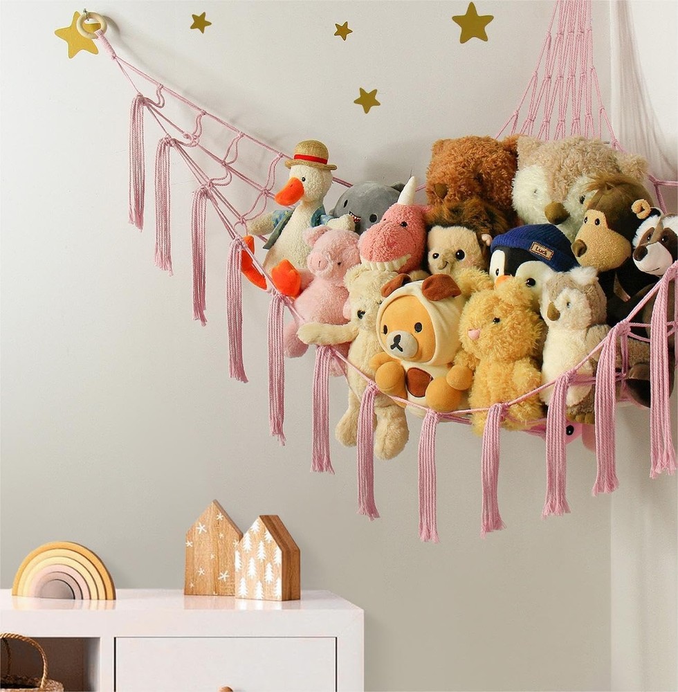 Fun & Functional Stuffed Animal Storage Hammock - Baby Pink