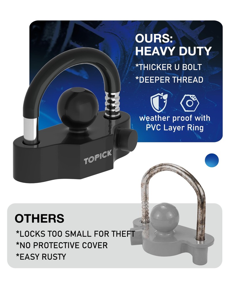 TOPICK Universal Trailer Hitch Lock Set, Includes Extra Large, Black