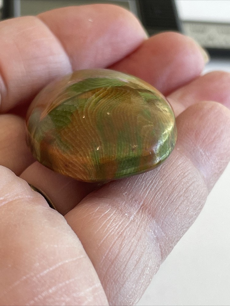 Large Unusual Hollow Celluloid Button Green Orange