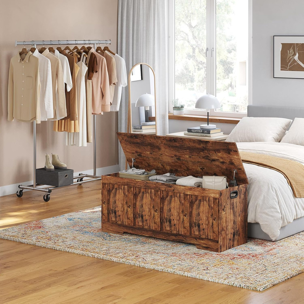 Extra Large Rustic Brown Storage Chest with Safety Hinges, Easy Assembly