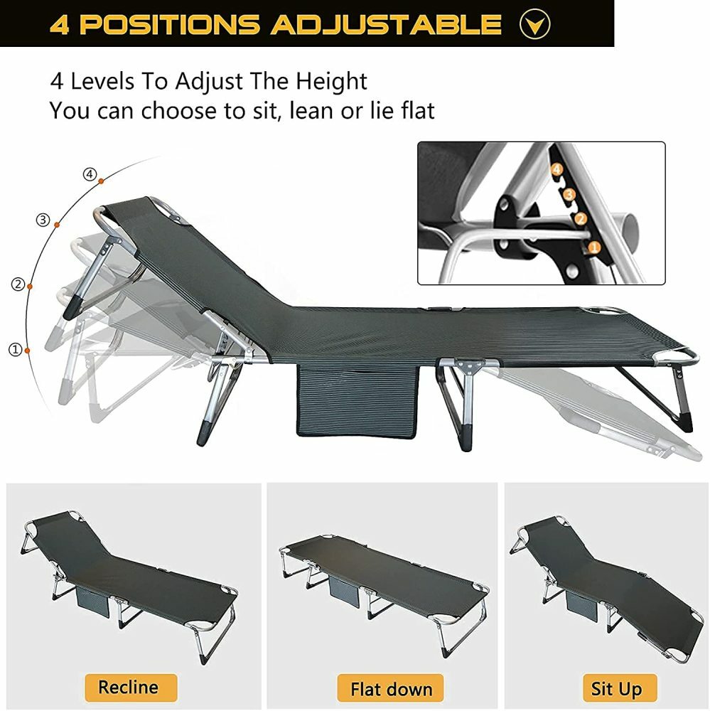 Slsy Adjustable 4-Position Folding Camping Cot Sleeping Cots W/Mat & Headrest