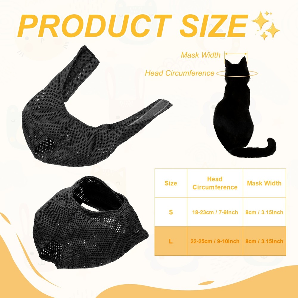 Cat Muzzle, Breathable Mesh Muzzle Circumference 9-10 Inches, (Black, 1Pcs)