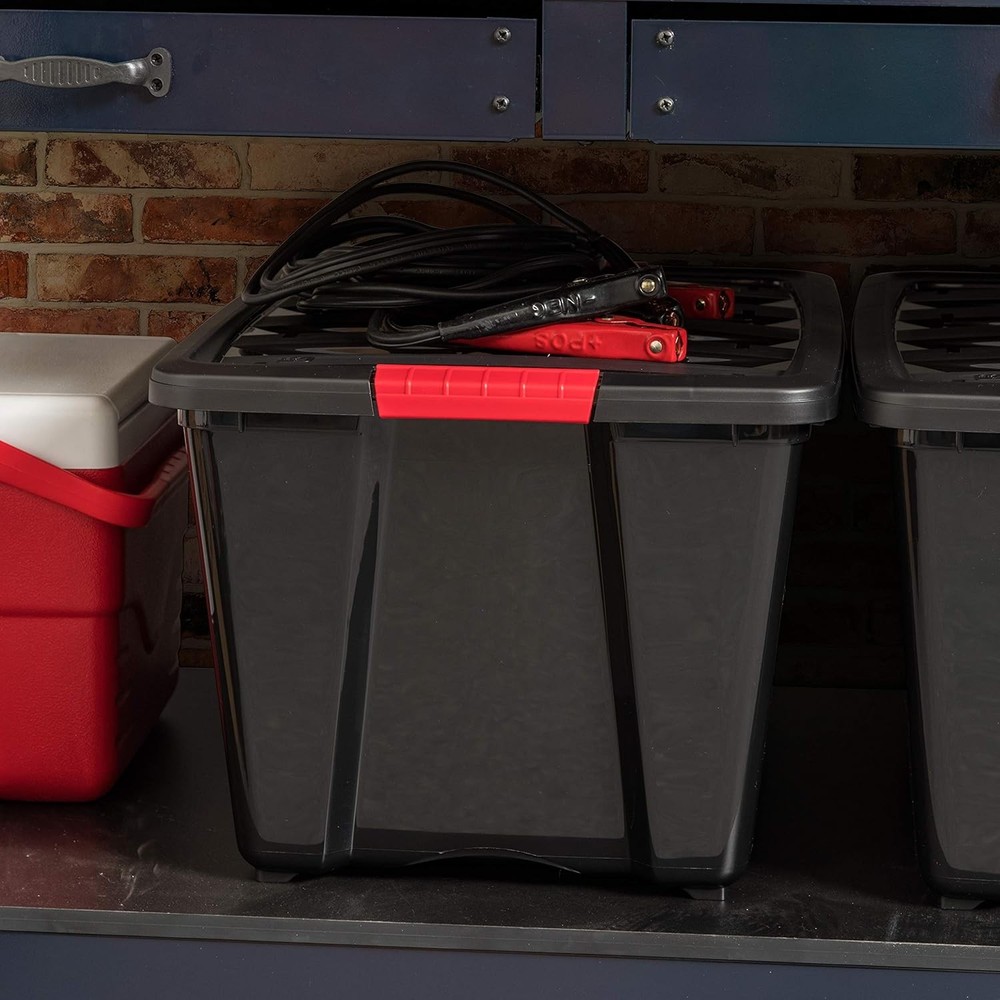 IRIS USA 54-Quart Stackable Plastic Storage Bins with Lids, 6-Pack, Black