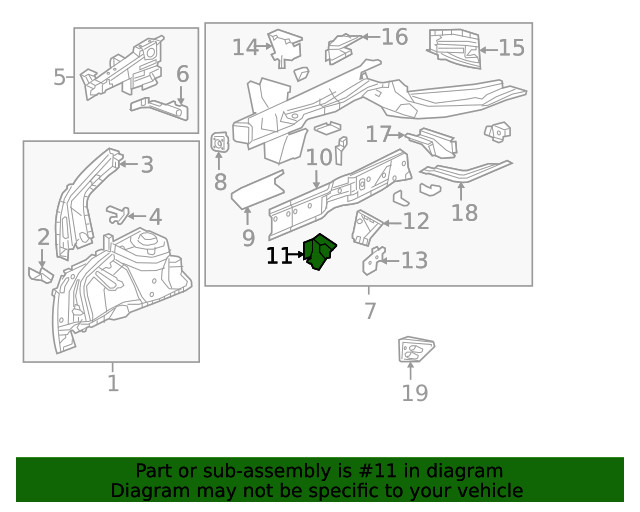Genuine Passenger Side Front Compartment Front Side Rail Reinforcement 23491824