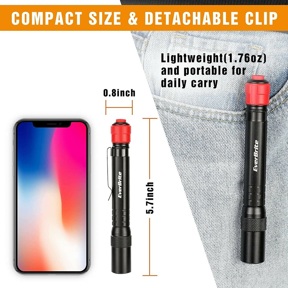 EverBrite Red Light Flashlight Multi-Function LED Pocket Pen Light AAA Batteries