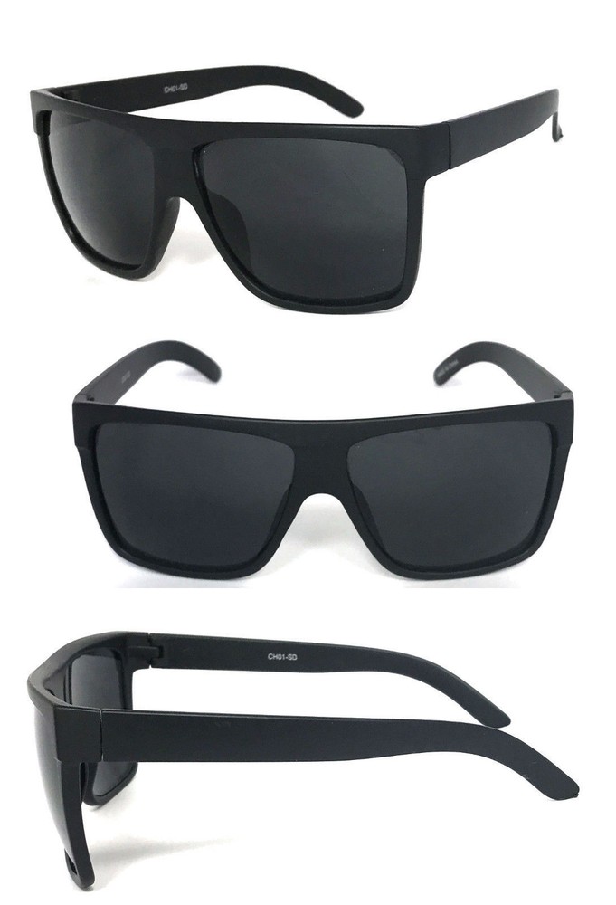 2 Pairs Large Square Pilot Flat Top Sunglasses Matte Black Frame Dark Lens