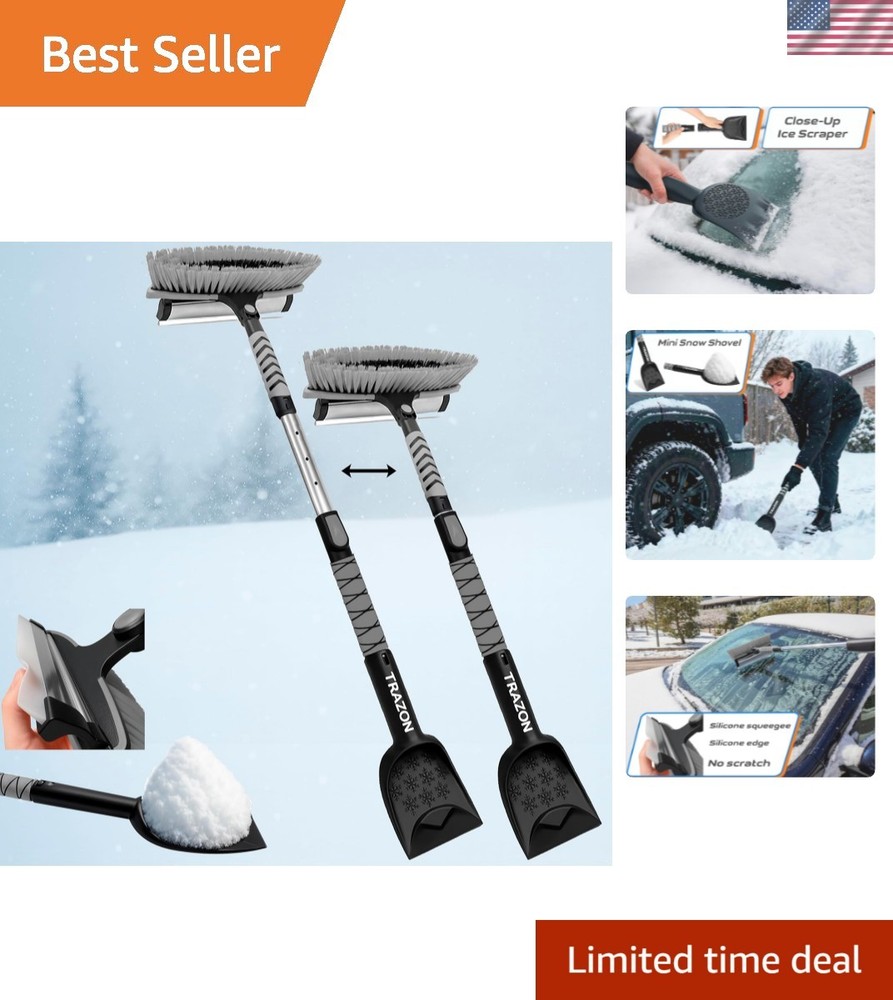 Lightweight Extendable Snow Tool - 42.4” Brush & Scraper for Winter Driving