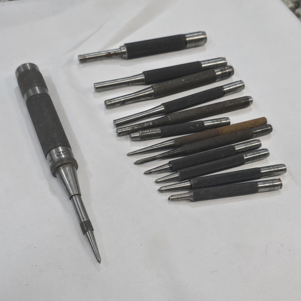 STARRETT #18B   Automatic Center Punch + 12 Starrett Punches