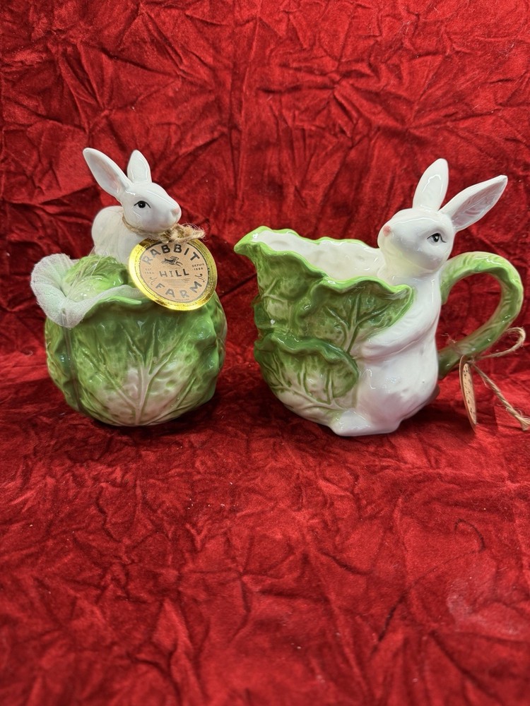 Arlington Designs Easter Bunny Rabbit Cabbage Ceramic Sugar Bowl /creamer New
