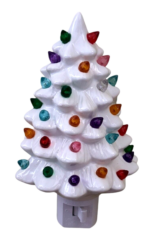 White Ceramic Christmas Tree with Lights Nightlight Plug In