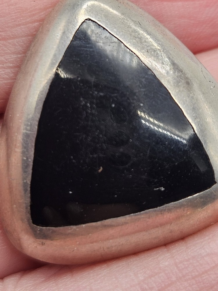 Vintage Sterling Silver Mexico Black Resin Stud Earrings