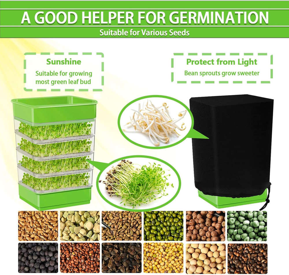 4-Tier Seed Sprouting Kit with Drain Holes and Drain Tray, Upgrade Stackable Mic